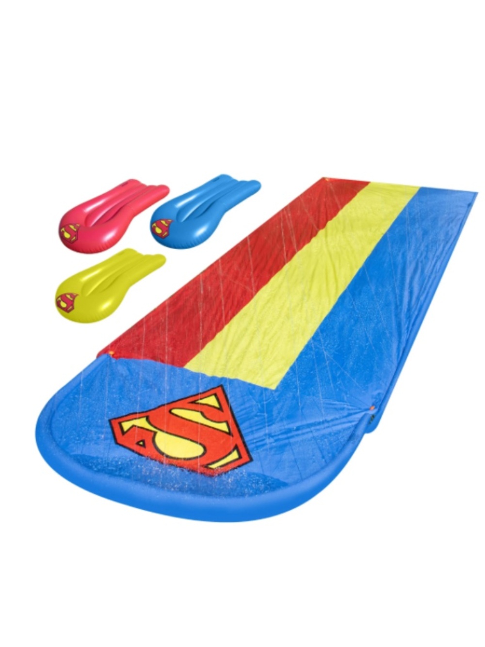 Superman Triple-Lane Water Slide + (3) Inflatable Boogie Boards for Backyard Sum